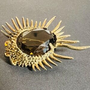 Vintage Emmons Brooch Pin Vermeil‎ Spike Fish Smoky Faceted Stone Brutalist